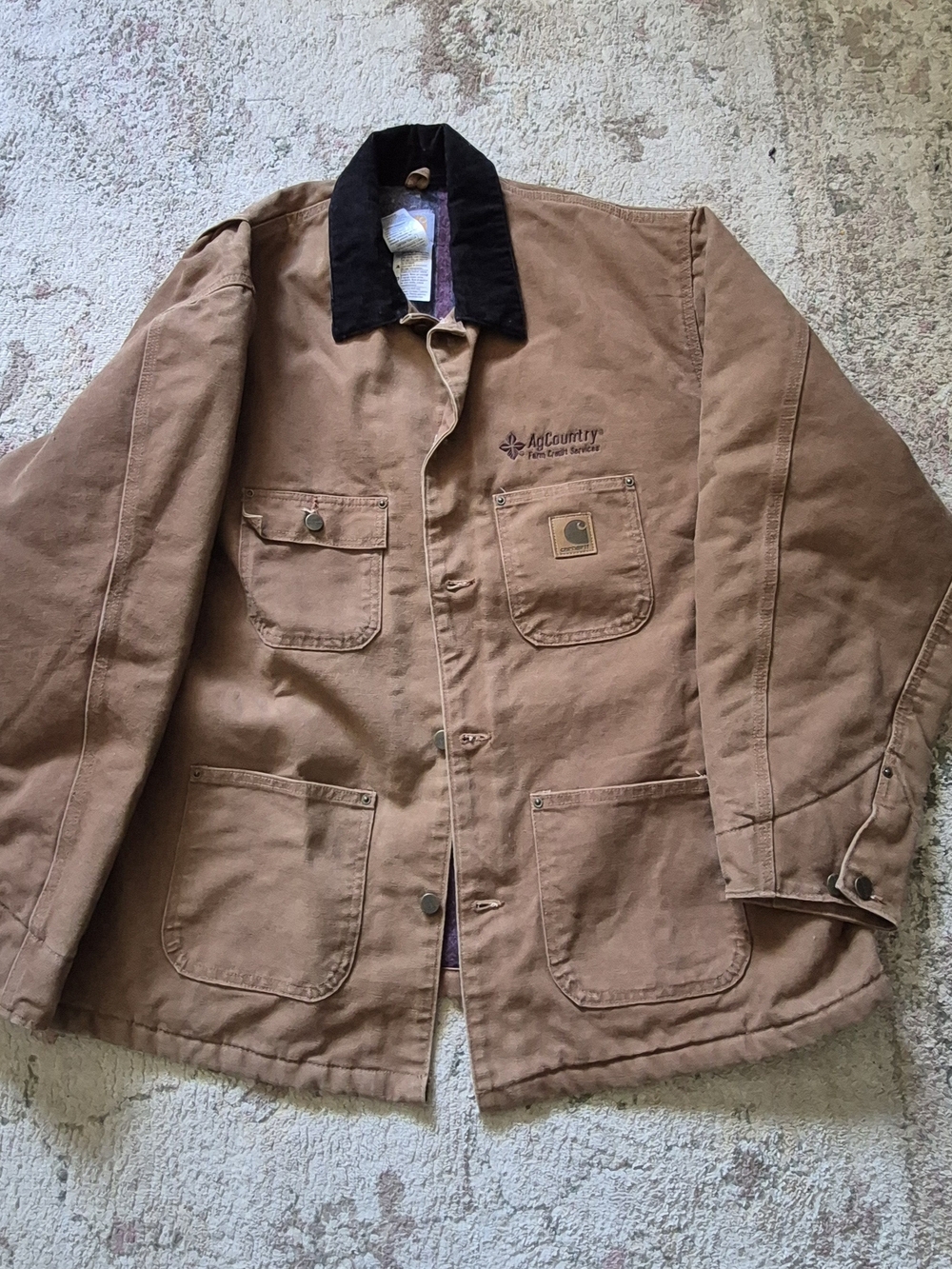 Carhartt Brown Duck Work Jacket with Black Corduroy Collar